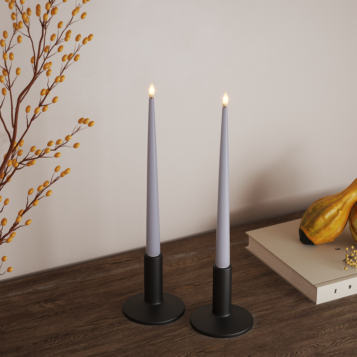 Deluxe Homeart LED Shiny Dinner candle with Lacquer, 2 pieces 28 cm Dusty Blue LED Shiny Dinner candle 3