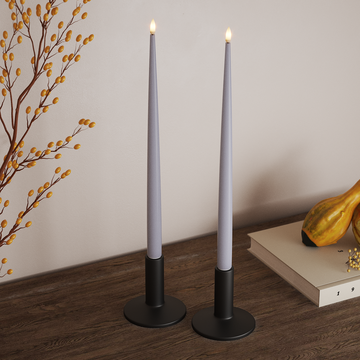 Deluxe Homeart LED Shiny Dinner candle with Lacquer, 2 pieces 38 cm Dusty Blue LED Shiny Dinner candle 3