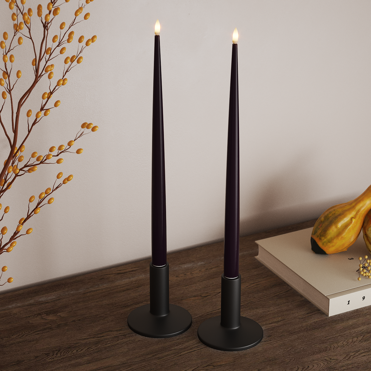 Deluxe Homeart LED Shiny Dinner candle with Lacquer, 2 pieces 38 cm Dark Purple LED Shiny Dinner candle 3