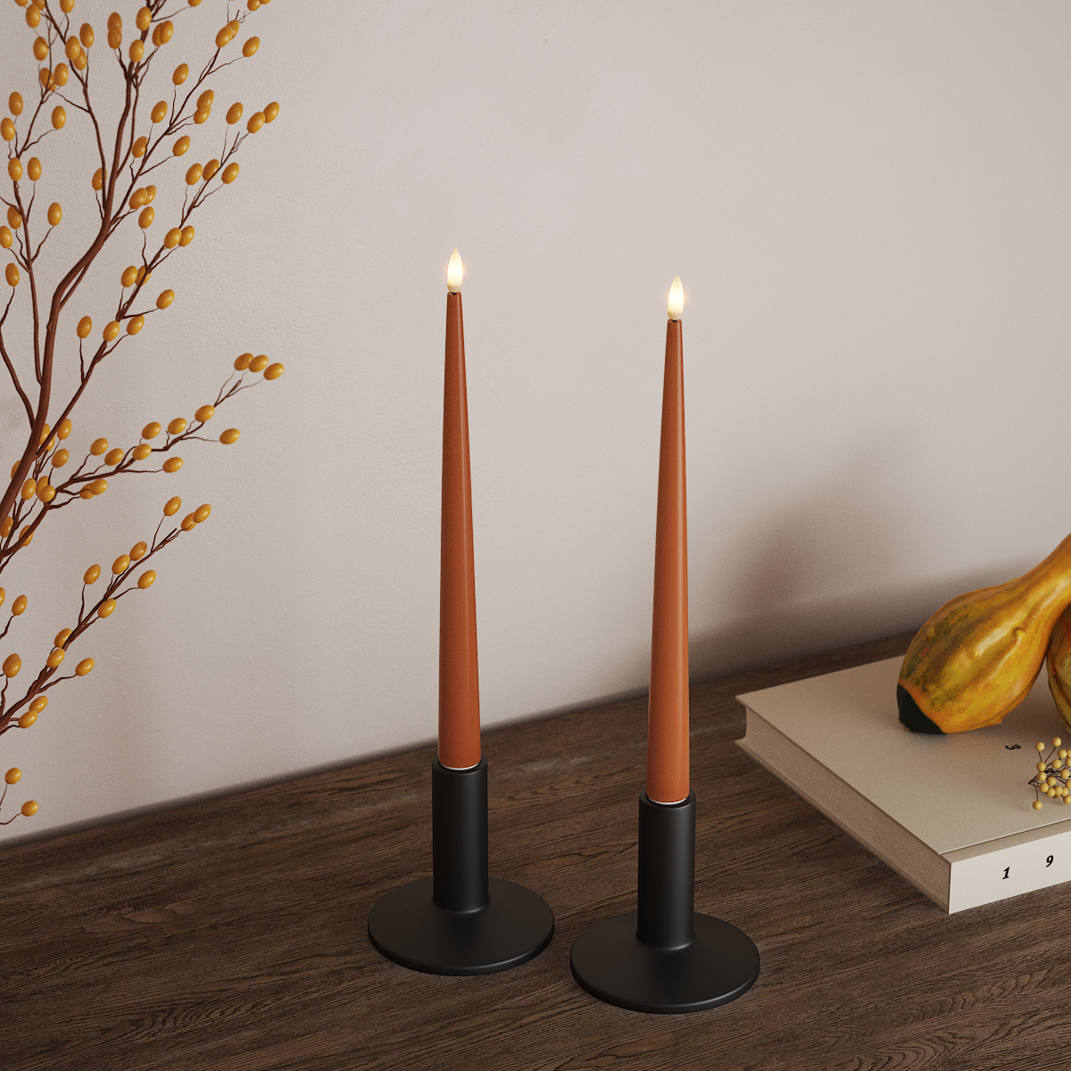 Deluxe Homeart LED Shiny Dinner candle with Lacquer, 2 pieces 28 cm Orange LED Shiny Dinner candle 3