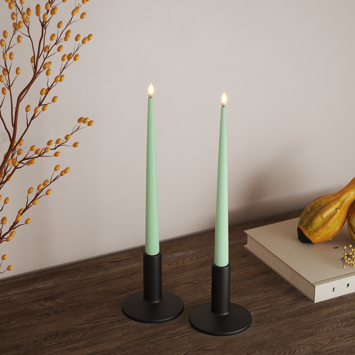 Deluxe Homeart LED Shiny Dinner candle with Lacquer, 2 pieces 28 cm Mint LED Shiny Dinner candle 3