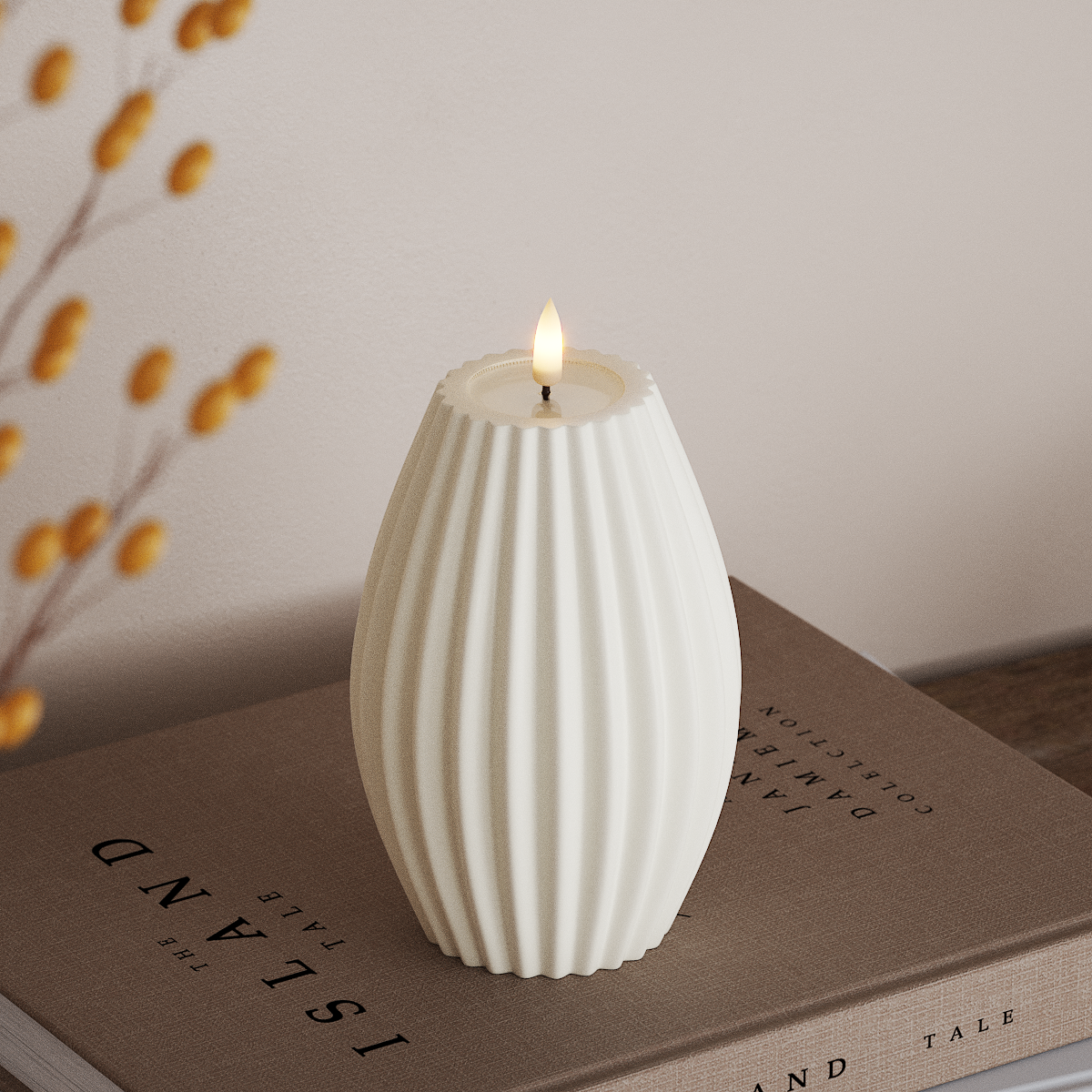 Deluxe Homeart LED Ribbed candle D 10 x H 15 cm White LED Ribbed candle 3