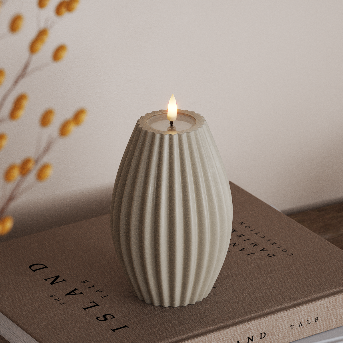 Deluxe Homeart LED Ribbed candle D 10 x H 15 cm Sand LED Ribbed candle 3