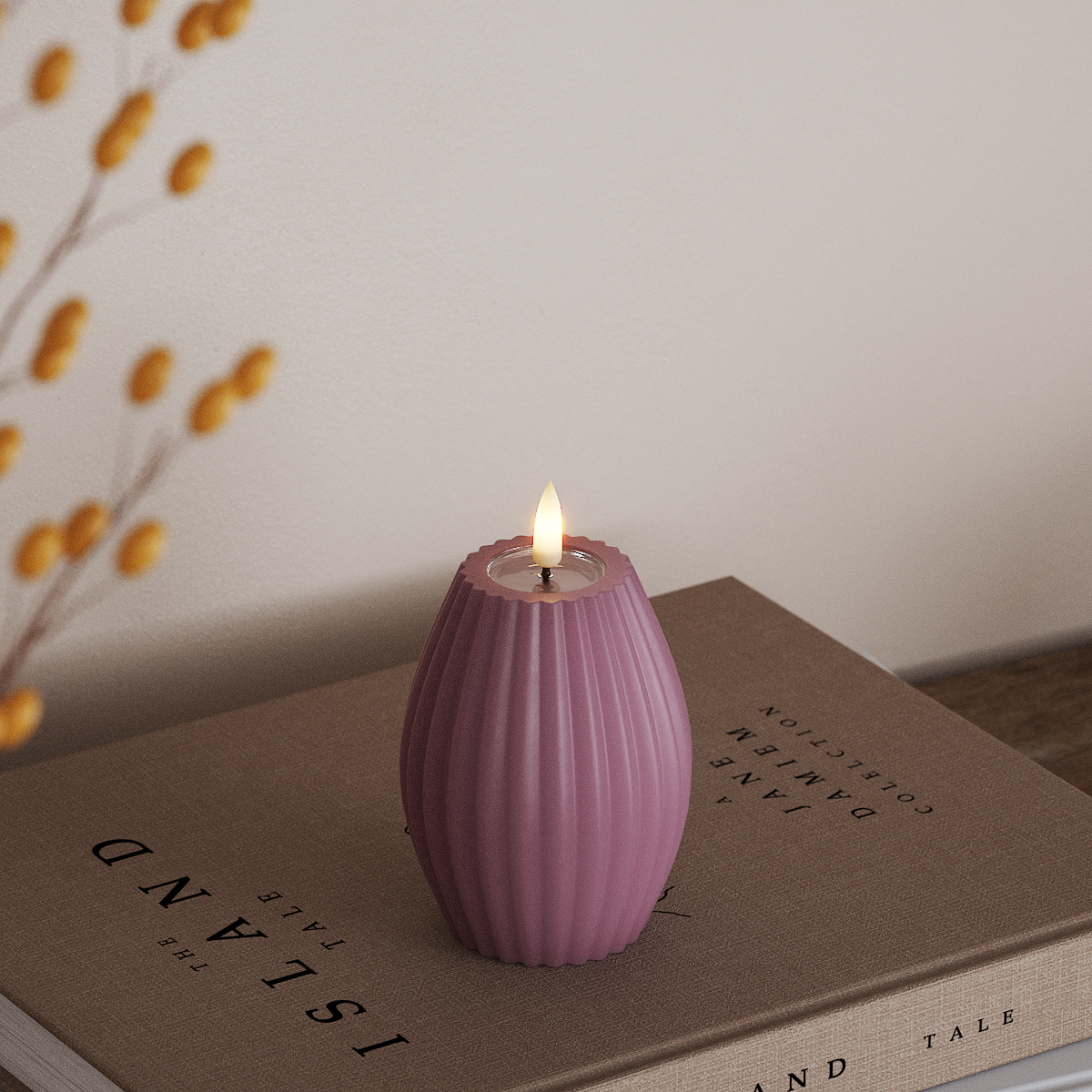 Deluxe Homeart LED Ribbed candle D 7.5 x H 10 cm Light Purple LED Ribbed candle 3