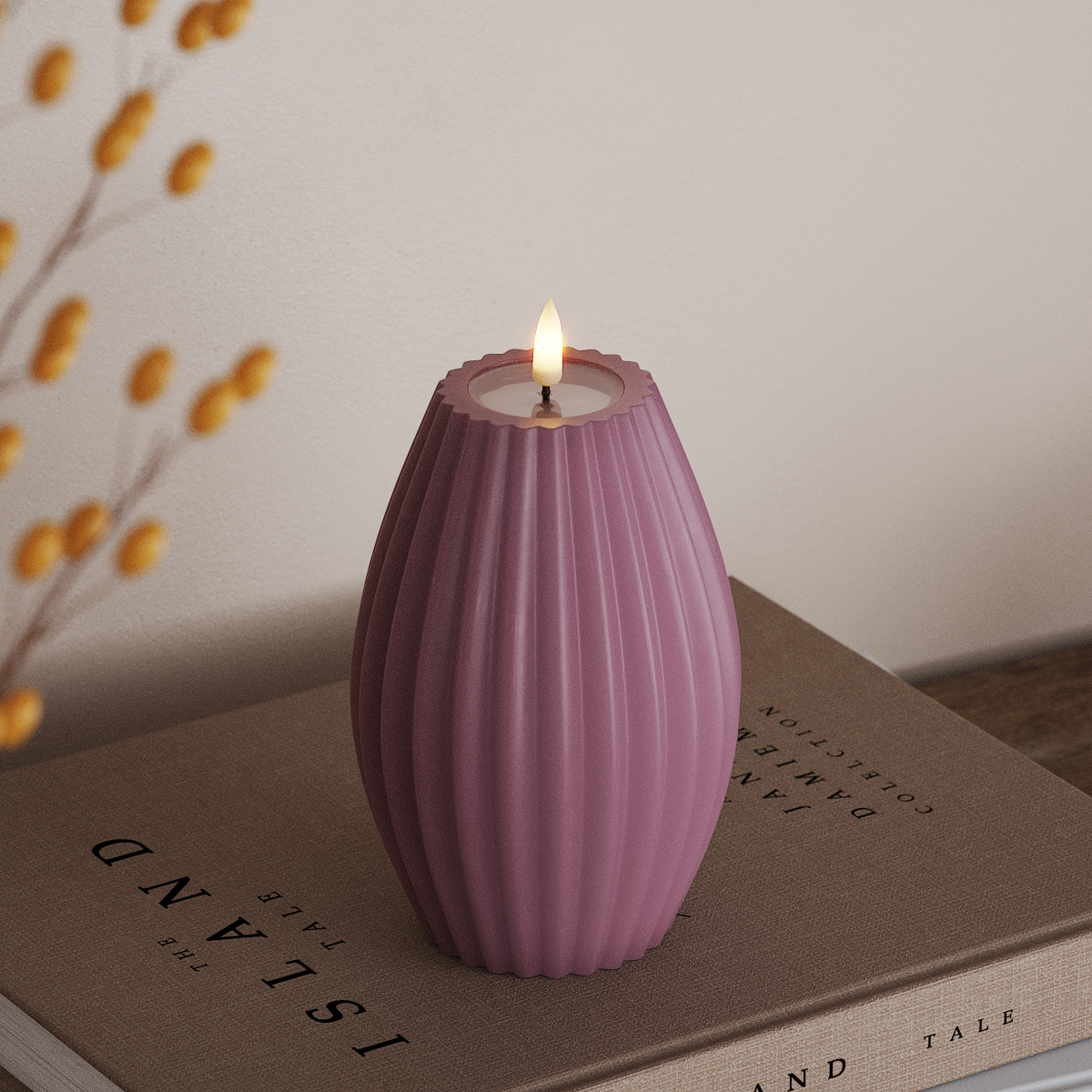 Deluxe Homeart LED Ribbed candle D 10 x H 15 cm Light Purple LED Ribbed candle 3