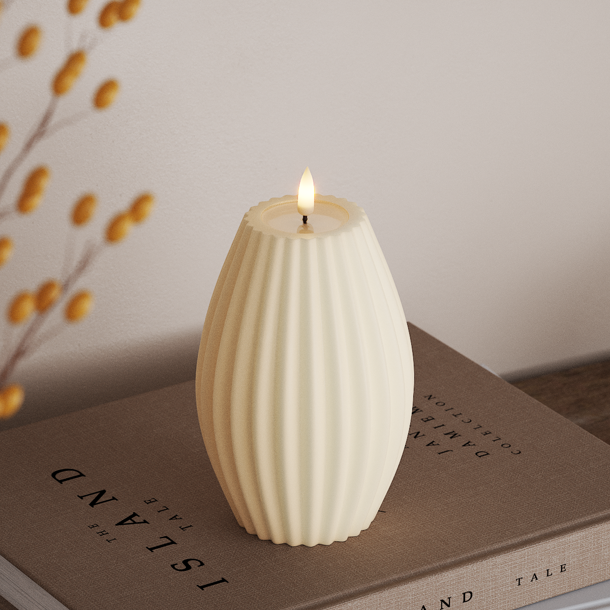 Deluxe Homeart LED Ribbed candle D 10 x H 15 cm Cream LED Ribbed candle 3