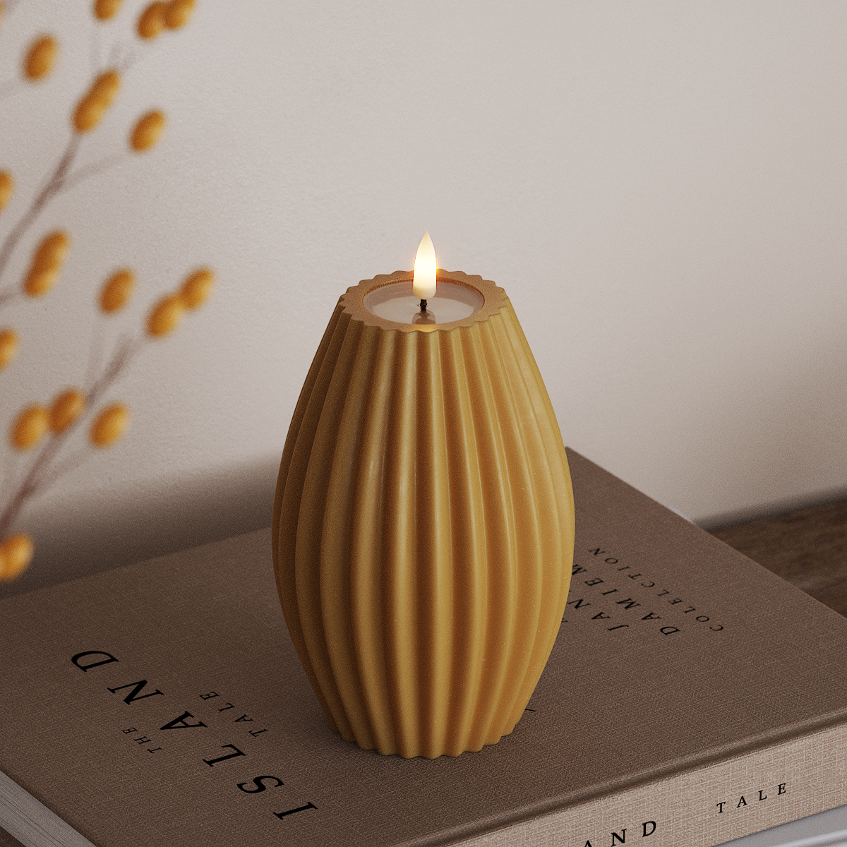 Deluxe Homeart LED Ribbed candle D 10 x H 15 cm Curry LED Ribbed candle 3