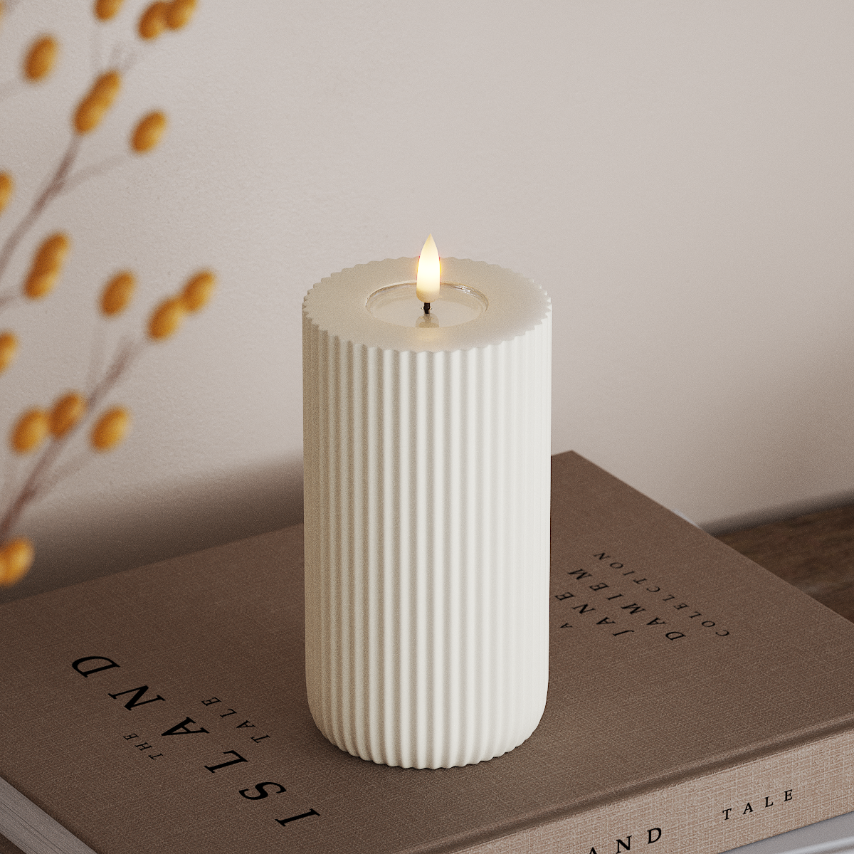 Deluxe Homeart Solid Stripe LED Pillar candle Ø 8 X 15 Cm White LED Shape 3