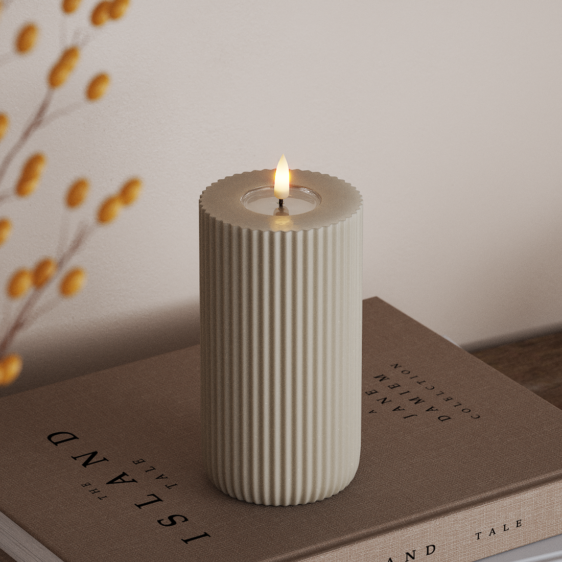 Deluxe Homeart Solid Stripe LED Blockljus Ø 8 X 15 Cm Sand LED Form 4