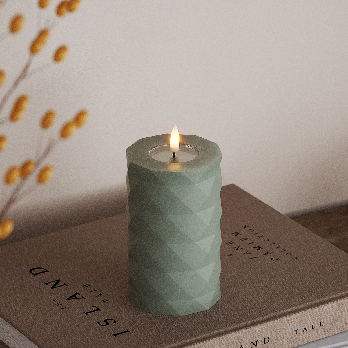 Deluxe Homeart Square LED Pillar candle Ø 7.5 x 12.5 cm Sage Green LED Square 3