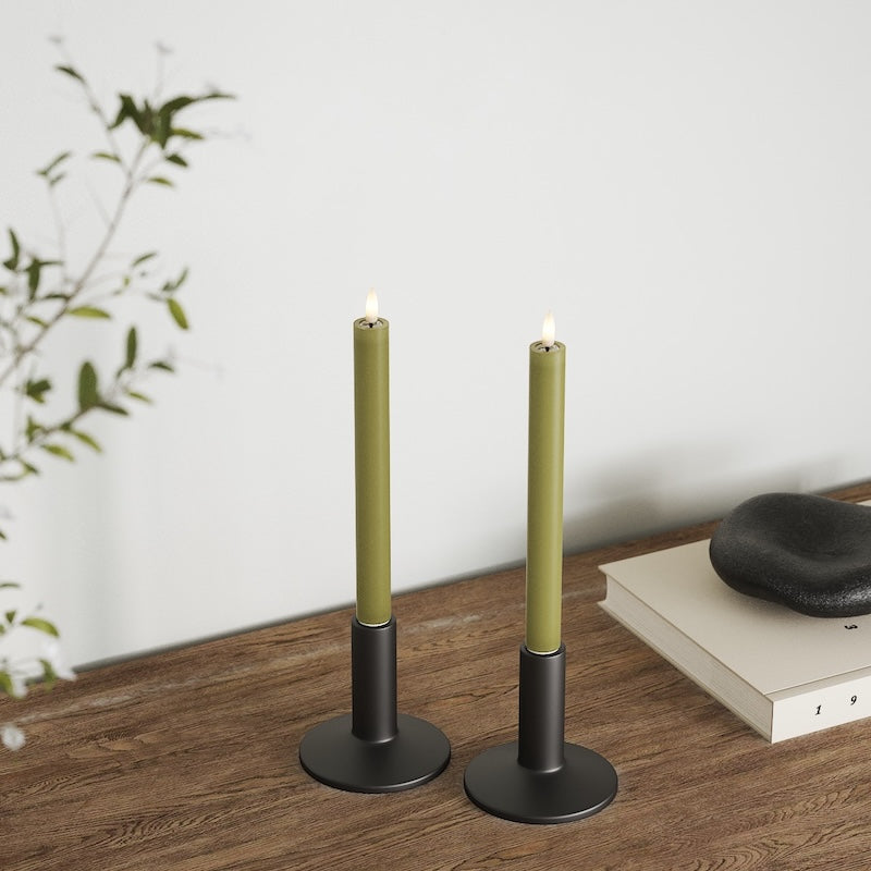 Deluxe Homeart LED Dinner candle 2 pieces, Ø 2 x 24 cm Olive Green