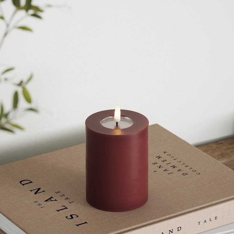 Deluxe Homeart LED Pillar candle Ø 7.5 x 10 cm Burgundy