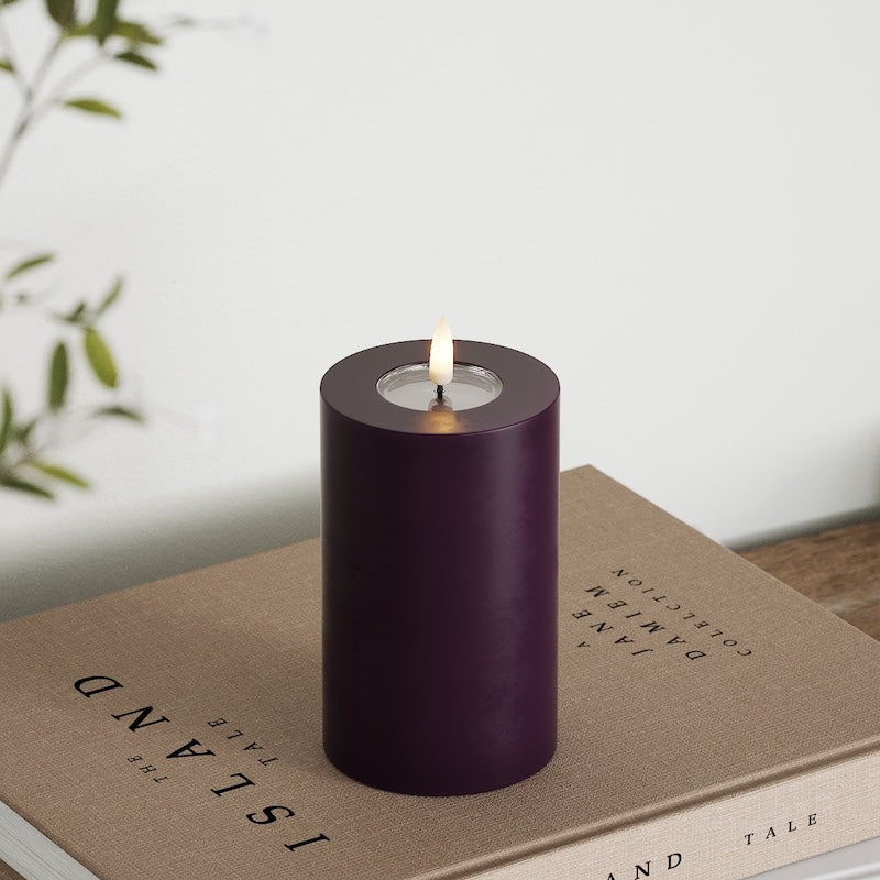 Deluxe Homeart LED Bloklys Ø 7,5 x 12,5 cm Mørkelilla