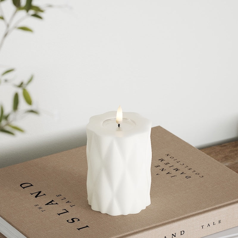 Deluxe Homeart Harlequin LED Pillar candle Ø 7.5 x 10 cm White