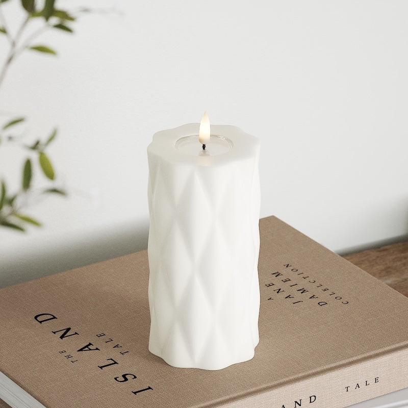 Deluxe Homeart Harlequin LED Pillar candle Ø 7.5 x 15 cm White
