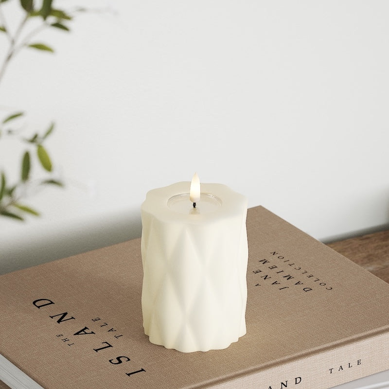 Deluxe Homeart Harlequin LED Pillar candle Ø 7.5 x 10 cm Cream