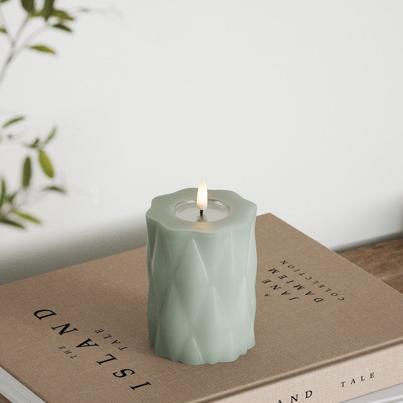 Deluxe Homeart Harlequin LED Pillar candle Ø 7.5 x 10 cm Sage Green