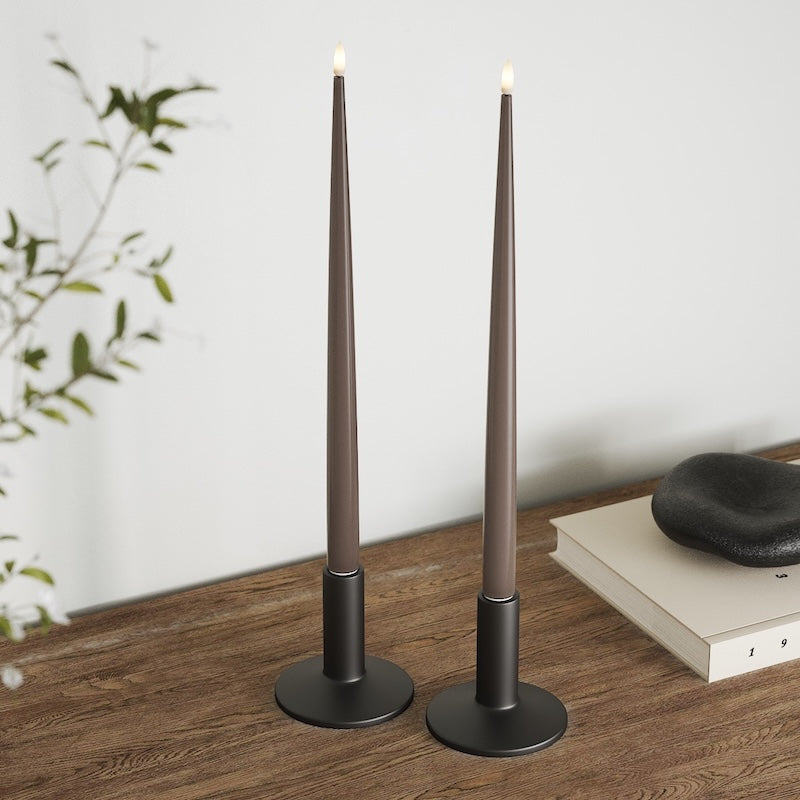 Deluxe Homeart LED Shiny Dinner candle with Varnish, 2 pcs (38 cm) Mocha