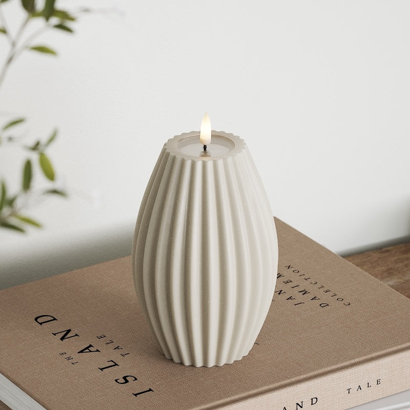 Deluxe Homeart LED Ribbed candle D 10 x H 15 cm Sand