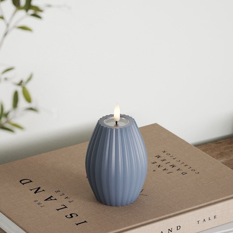 Deluxe Homeart LED Rillelys D 7,5 x H 10 cm Isblå