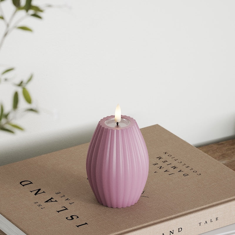 Deluxe Homeart LED Ribbed candle D 7.5 x H 10 cm Purple