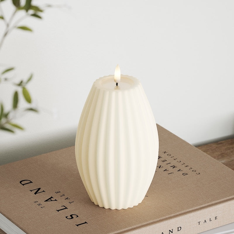 Deluxe Homeart LED Ribbed candle D 10 x H 15 cm Cream
