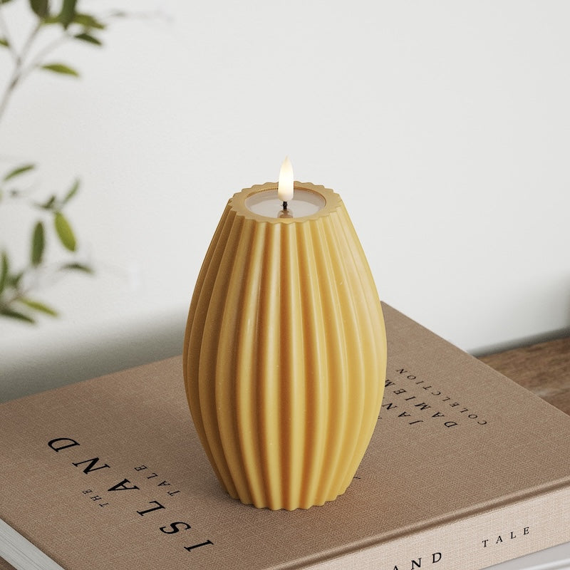 Deluxe Homeart LED Ribbed candle D 10 x H 15 cm Curry