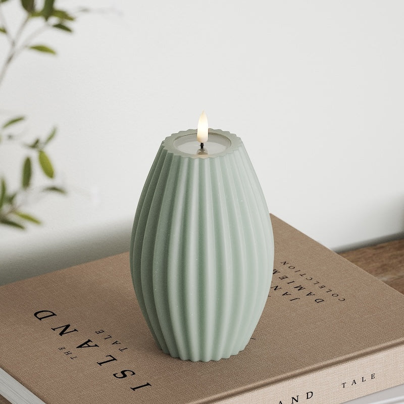 Deluxe Homeart LED Ribbed candle D 10 x H 15 cm Sage Green