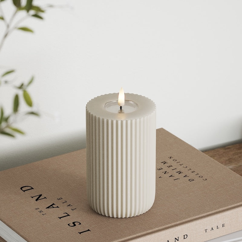 Deluxe Homeart Solid Stripe LED Pillar candle Ø 8 X 12.5 cm Sand