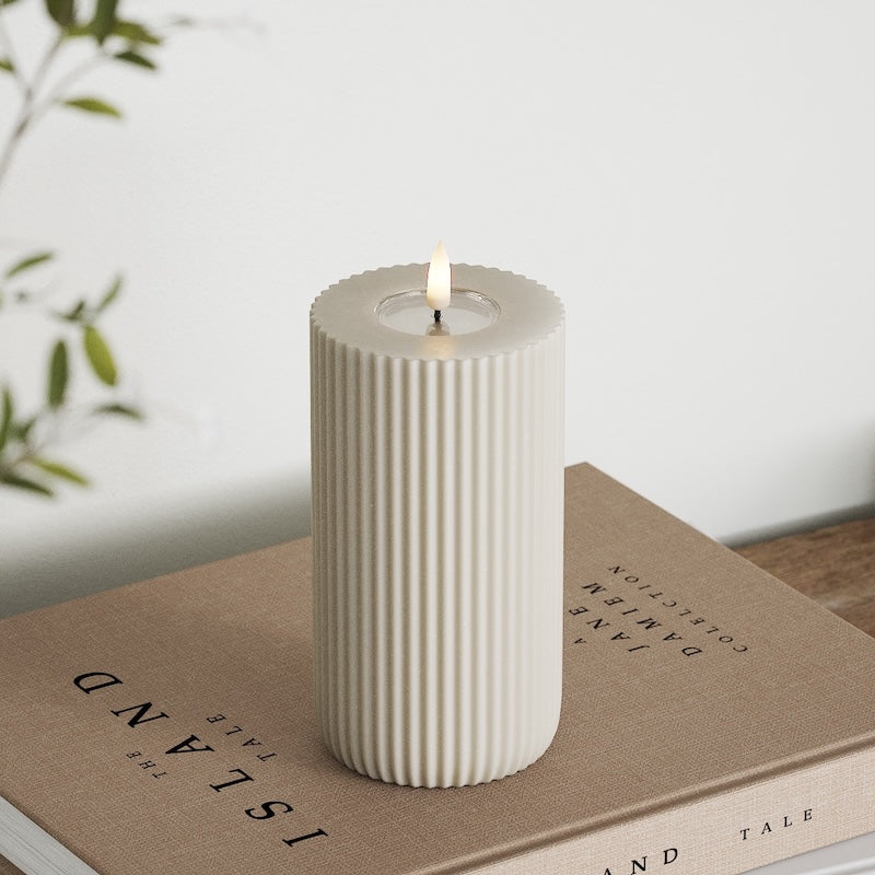Deluxe Homeart Solid Stripe LED Pillar candle Ø 8 X 15 Cm Sand