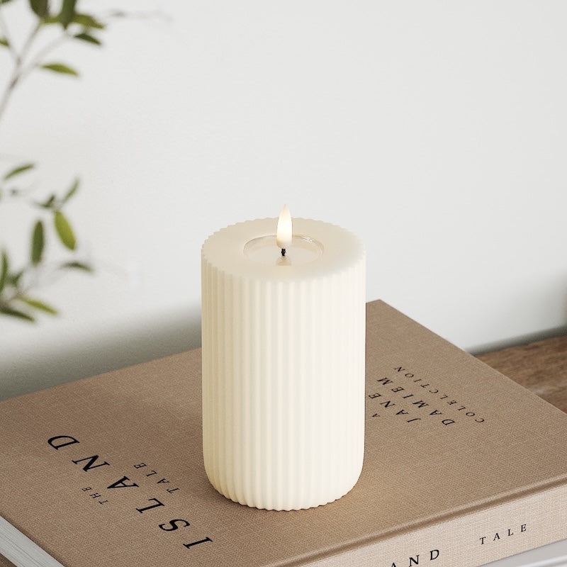 Deluxe Homeart Solid Stripe LED Pillar candle Ø 8 X 12.5 cm Cream