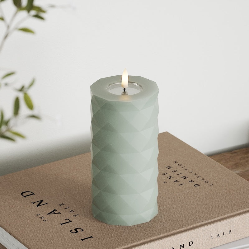 Deluxe Homeart Square LED Pillar candle Ø 7.5 x 15 cm Sage Green