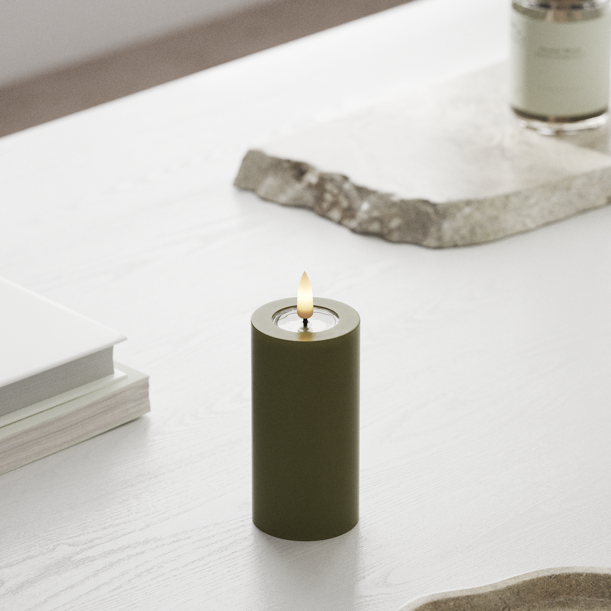 Deluxe Homeart LED Pillar candle Ø 5 x 10 cm Olive Green LED Pillar candle 1