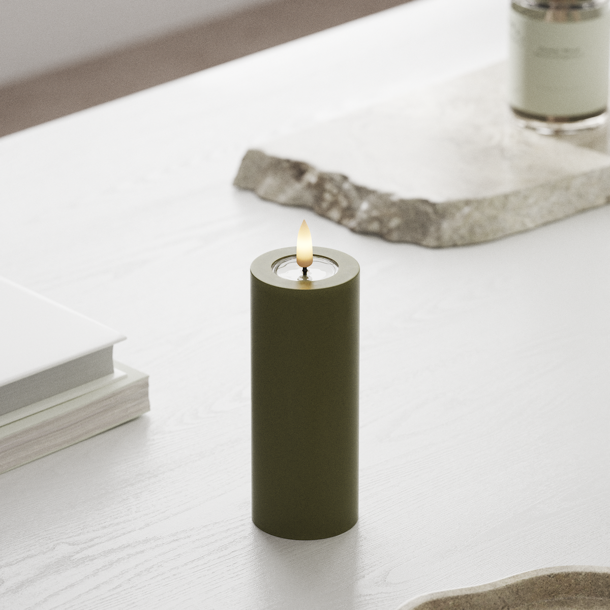 Deluxe Homeart LED Pillar candle Ø 5 x 12.5 cm Olive Green LED Pillar candle 1