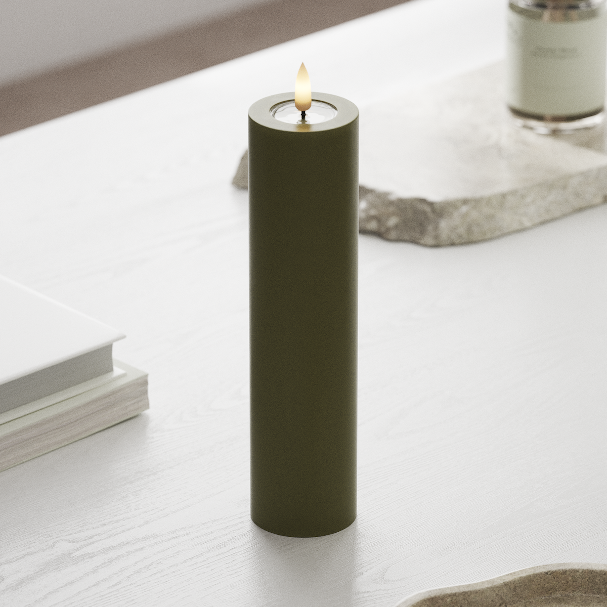 Deluxe Homeart LED Pillar candle Ø 5 x 20 cm Olive Green LED Pillar candle 1