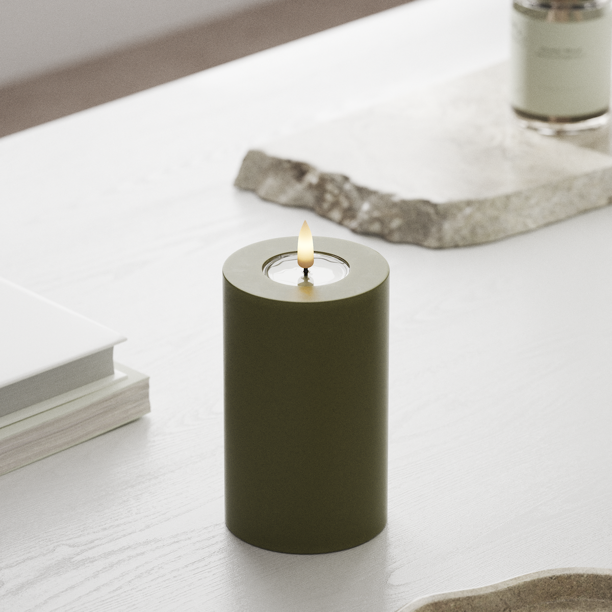 Deluxe Homeart LED Pillar candle Ø 7.5 x 12.5 cm Olive Green LED Pillar candle 1