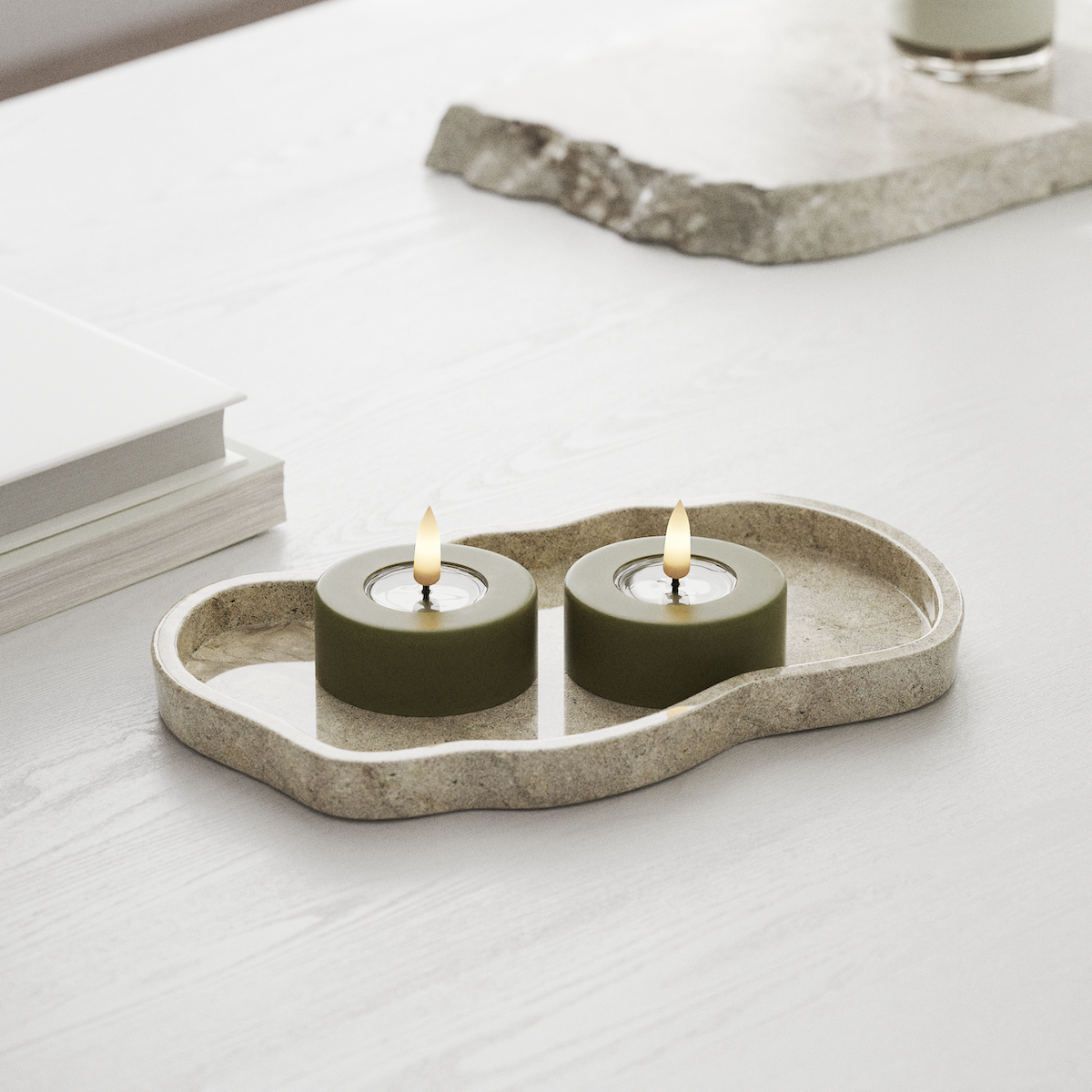 Deluxe Homeart LED Jumbo Tealight candle 2 pieces Large Olive Green LED jumbo Tealight candle 1