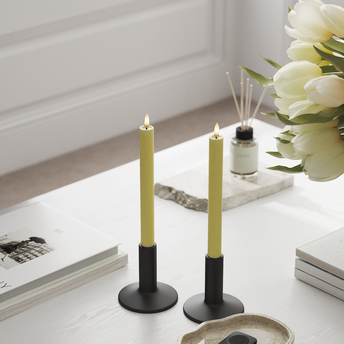 Deluxe Homeart LED Dinner candle 2 pieces, Ø 2 x 24 cm Light Yellow LED Dinner candle 1