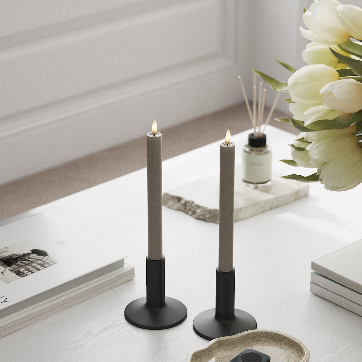 Deluxe Homeart LED Dinner candle 2 pieces, Ø 2 x 24 cm Sand LED Dinner candle 1