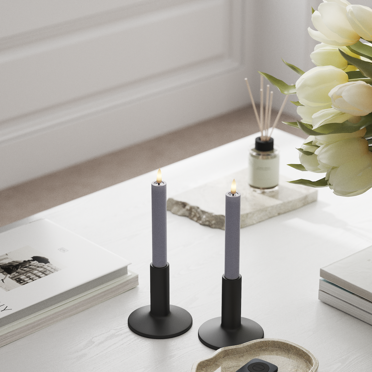 Deluxe Homeart LED Dinner candle 2 pieces, Ø 2 x 15 cm Dusty Blue LED Dinner candle 1