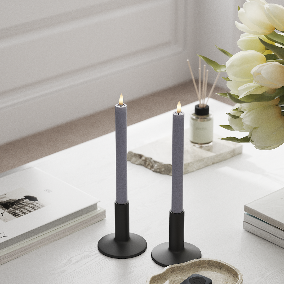 Deluxe Homeart LED Dinner candle 2 pieces, Ø 2 x 24 cm Dusty Blue LED Dinner candle 1