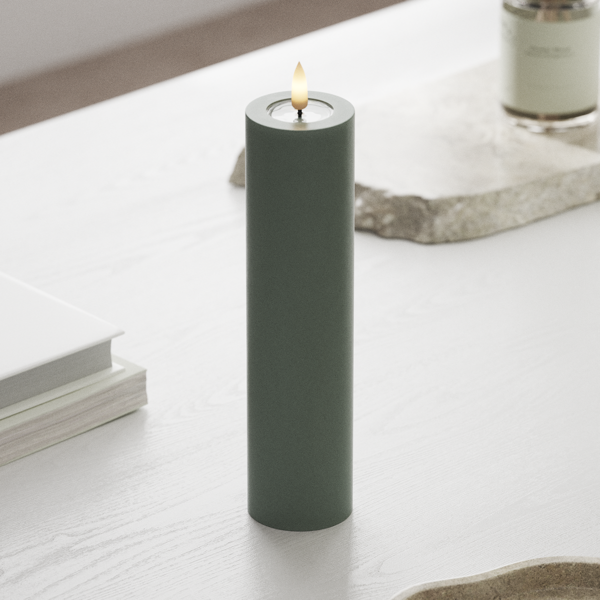 Deluxe Homeart LED Pillar candle Ø 5 x 20 cm Sage Green LED Pillar candle 1