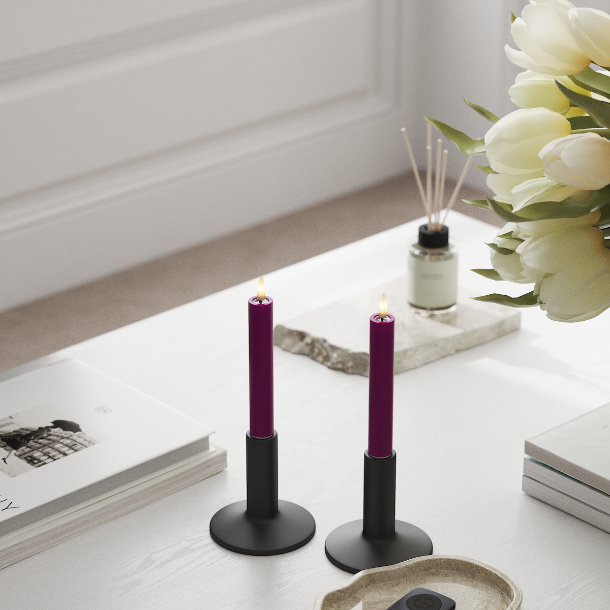 Deluxe Homeart LED Dinner candle 2 pieces, Ø 2 x 15 cm Violet LED Dinner candle 1