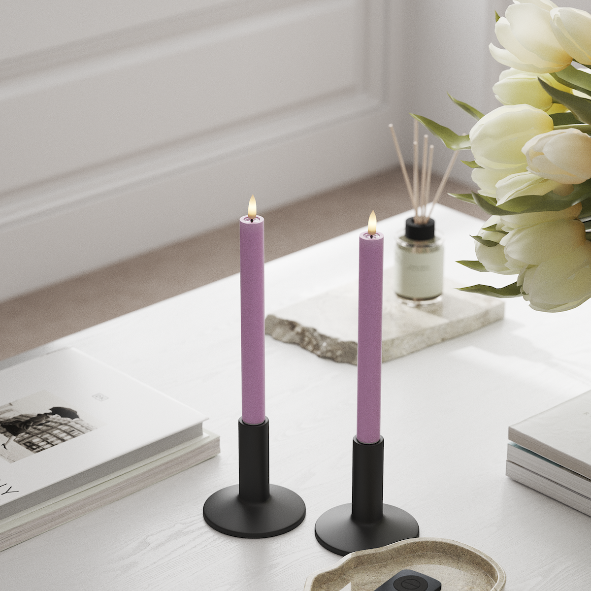 Deluxe Homeart LED Kronelys 2 stk, Ø 2 x 24 cm Lavendel LED kronelys 1