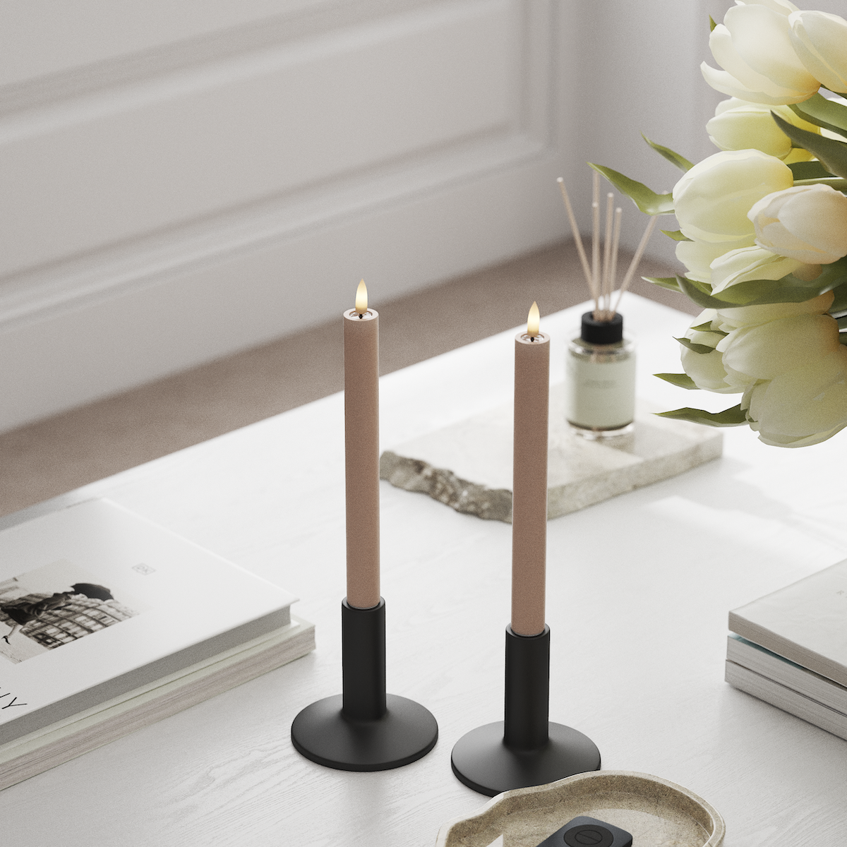 Deluxe Homeart LED Dinner candle 2 pieces, Ø 2 x 24 cm Pink LED Dinner candle 1