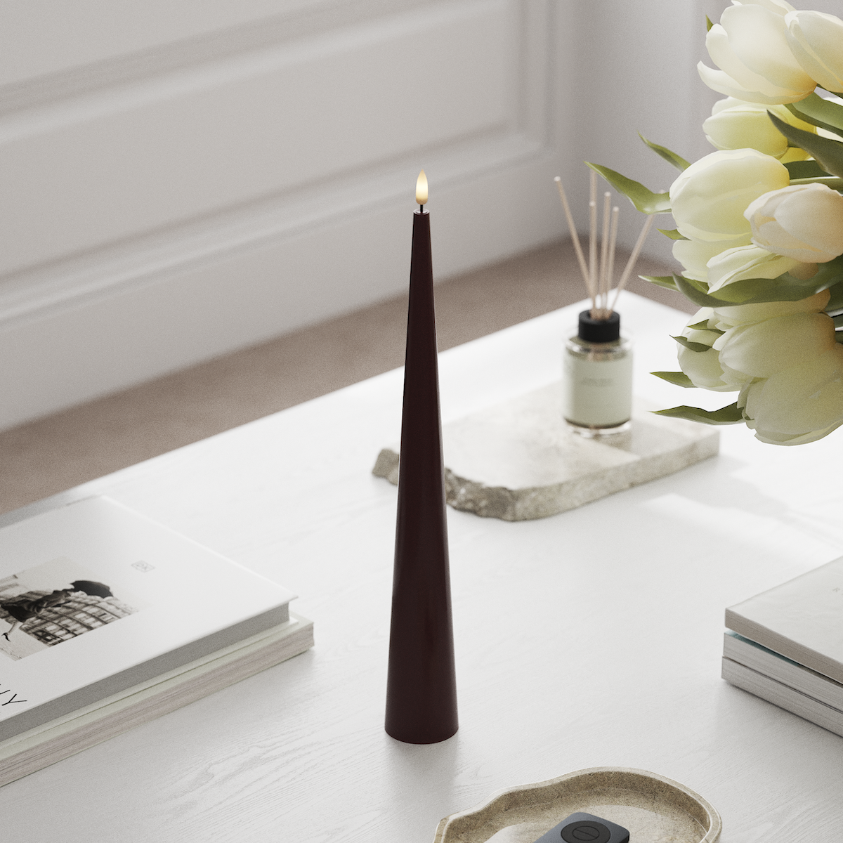 Deluxe Homeart Cone light D 5 x H 38 cm Bordeaux LED Cone candle 1