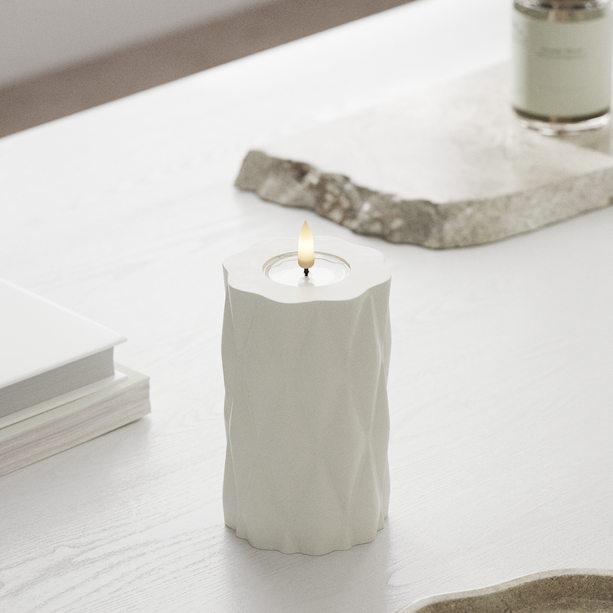 Deluxe Homeart Harlequin LED Pillar candle Ø 7.5 x 12.5 cm White LED Harlequin 1