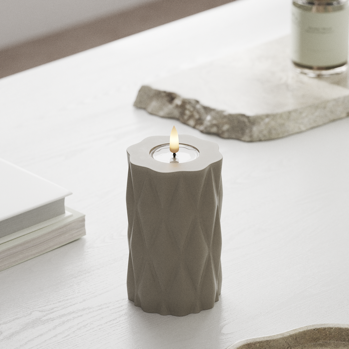 Deluxe Homeart Harlequin LED Pillar candle Ø 7.5 x 12.5 cm Sand LED Harlequin 1