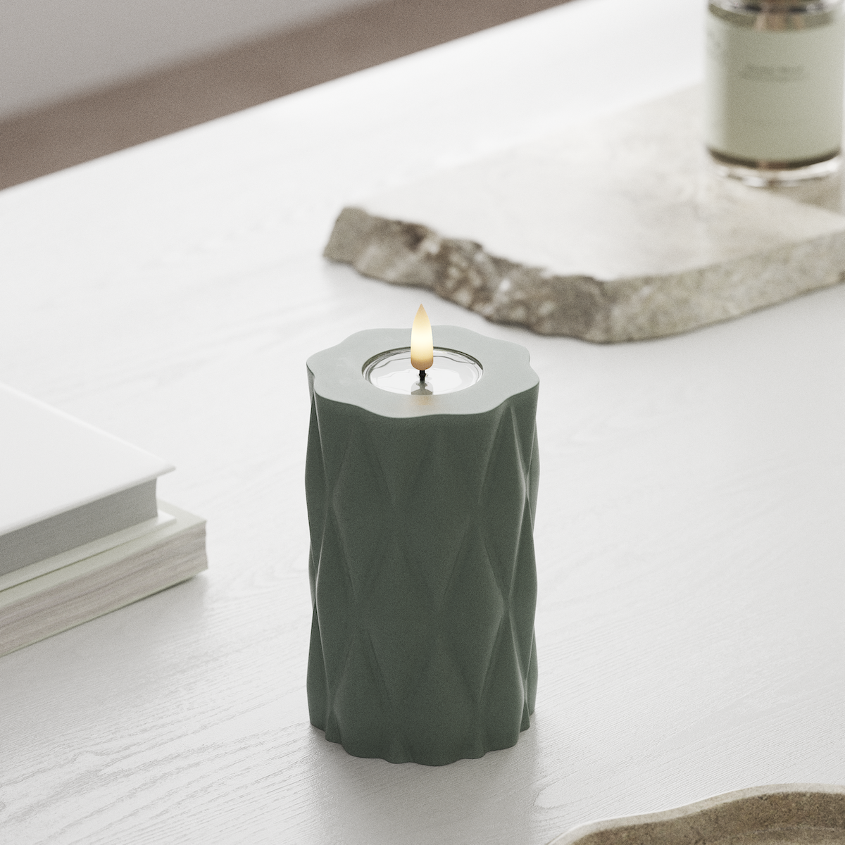 Deluxe Homeart Harlequin LED Pillar candle Ø 7.5 x 12.5 cm Sage Green LED Harlequin 1
