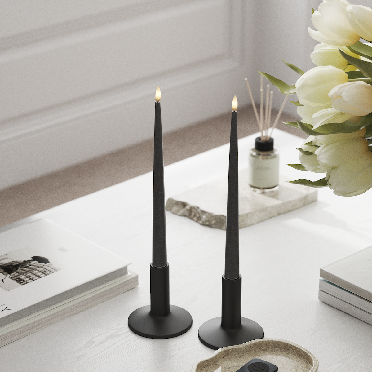 Deluxe Homeart LED Shiny Dinner candle with Lacquer, 2 pieces 28 cm Gray LED Shiny Dinner candle 2